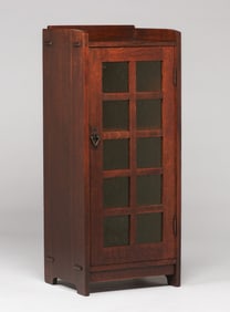 Gustav Stickley One-Door Amber Glass Music Cabinet c1910