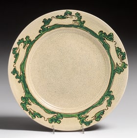 Early Pewabic Pottery Iridescent Crackleware Rabbit Plate c1910