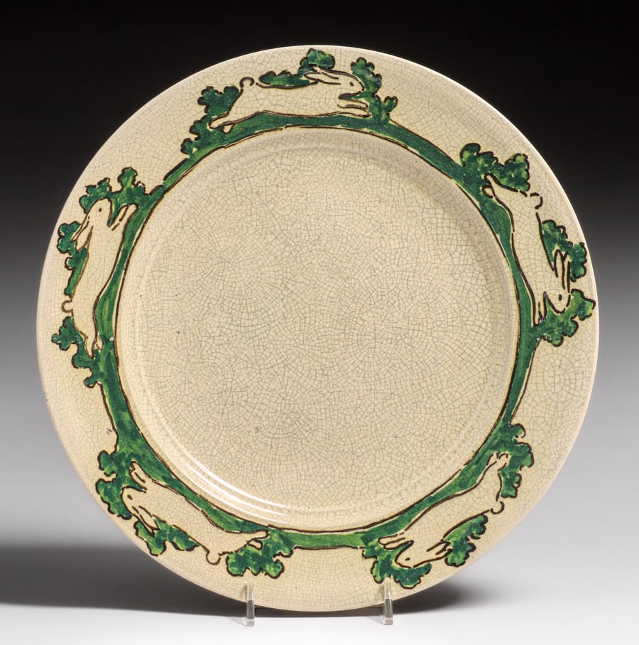 Early Pewabic Pottery Iridescent Crackleware Rabbit Plate c1910 (1 of 4)