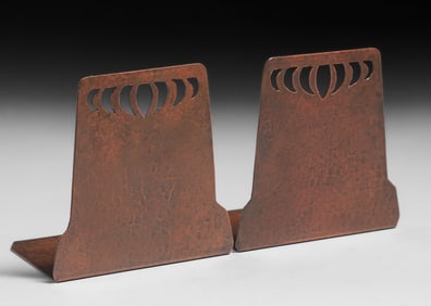 Dirk van Erp Hammered Copper Cutout Bookends c1913-1914