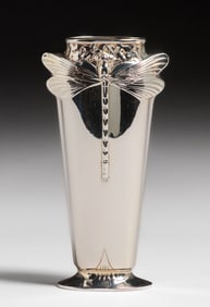 Christofle Art Nouveau Silverplate Dragonfly Vase c1920s