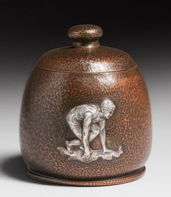 Arts & Crafts Hammered Copper & Sterling Silver Humidor c1920