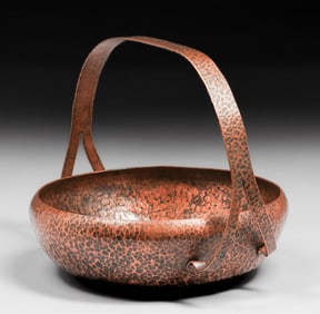 Joseph Heinrichs Hammered Copper One-Handle Basket c1910s