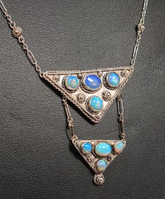 H.H. Maynard - Boston Society of Arts & Crafts Sterling Silver & Opal Pendant Necklace c1910s