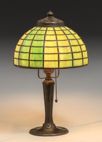 Handel Green Leaded Glass Boudoir Lamp c1910