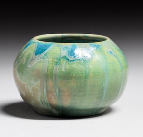 Pewabic Pottery Green & Blue Iridescent Drip Vase c1920s