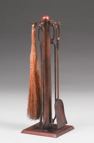 Early Dirk van Erp Hammered Copper Fireplace Tool Set c1909-1910