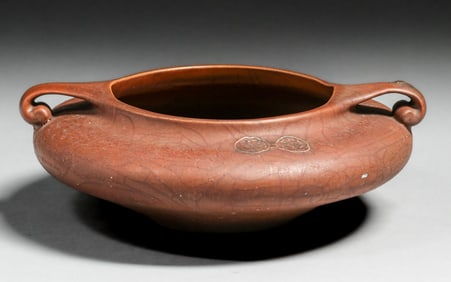 Park Lane Pottery - New Milford Ct Egyptian Scarabronze Two-Handled Squat Vase c1900