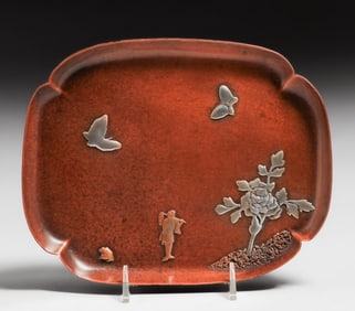Gorham Hammered Copper & Silver Aesthetic Movement Butterfly Tray c1890s