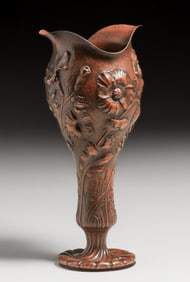 Art Nouveau Repousse Hammered Copper Poppies Vase c1900