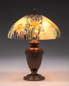 Handel #7122 Reverse-Painted Yellow Daffodil Lamp c1910