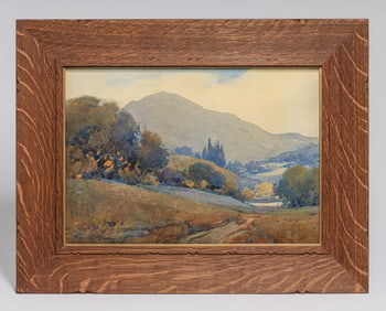 Percy Gray (1869-1952) Watercolor Oak Trees & Mt Tamalpais, San Rafael, CA c1915
