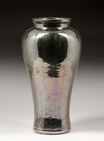 Large Fulper Pottery Mirror Black Vase c1910