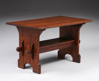 Early Gustav Stickley Chestnut Bungalow Trestle Table c1901