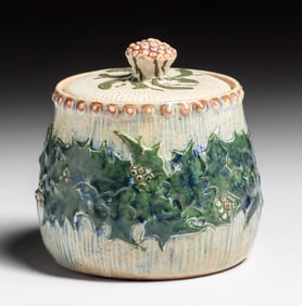 Martin Brothers Oak Leaves & Acorn Finial Covered Vase 1909