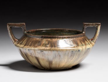 Fulper Pottery Butterscotch Flambe Two-Handled Bowl c1910s