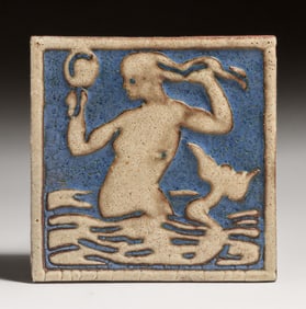Grueby Faience Mermaid Tile c1905