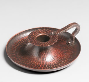 Roycroft Hammered Copper One-Handle Candlestick c1920s