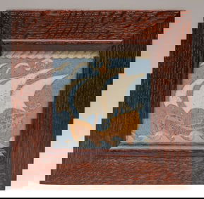 Grueby Galleon Ship Framed Tile c1905