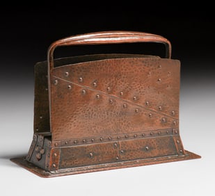 Austrian Secessionist Hammered Copper Magazine Holder c1905