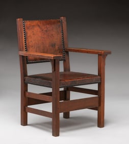 Gustav Stickley #322A Leather-Back Armchair c1910