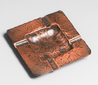 Craftsman Studios Hammered Copper Square Ashtray c1930s