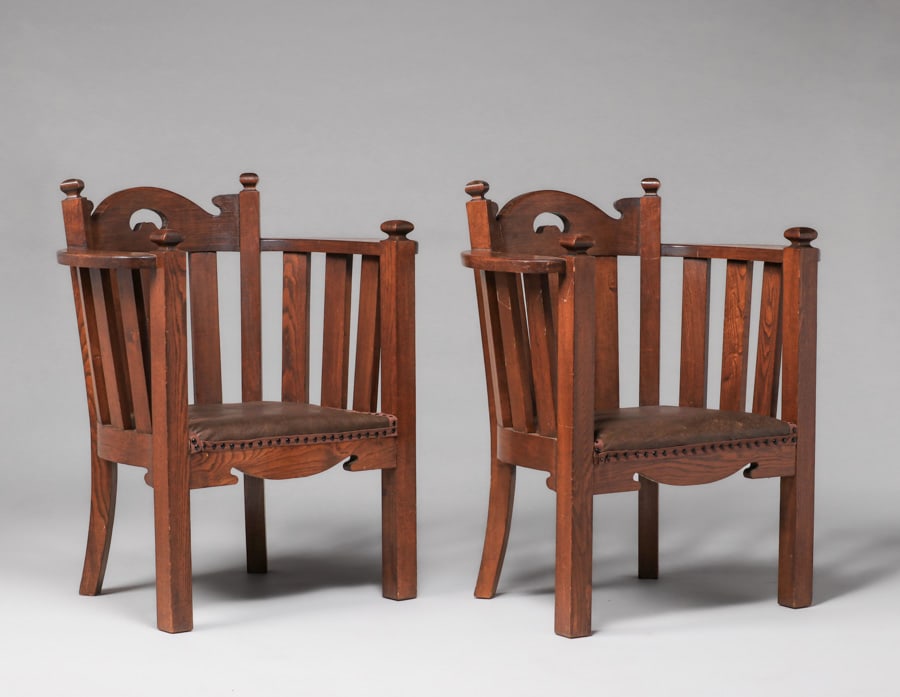 Pair Grand Rapids Cube Chairs c1902 (1 of 7)