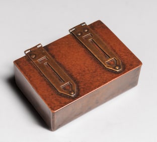 Small Arts & Crafts Copper & Cutout Brass Strap-Hinge Box c1910s