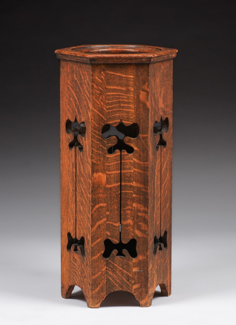 David Kendall – Phoenix Furniture Co #744 Cutout Hexagonal Umbrella Stand c1898 (1 of 6)