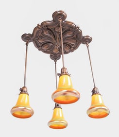 Quezal Art Nouveau Glass Chandelier c1910