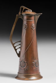 WMF German Hammered Copper & Brass One-Handled Pitcher c1905