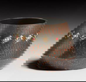 WMF - German Hammered Copper & Enamel Vase c1900s