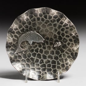 Pairpoint Aesthetic Movement Hammered Copper Silver-Plated Tray c1900