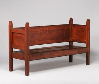 L&JG Stickley #1242 Onondaga Shops Pencil-Post Evenarm Settle c1902-1904