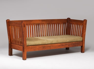 Stickley Brothers #3865 Gothic Slatted Evenarm Settle c1905