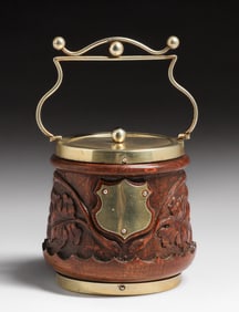 Arts & Crafts Period Hand-Carved Oak & Silver-Plated Ice Bucket c1910