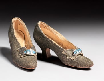 Original Wiener Werksttate Enamel Buckle Decorated Woman's Silk Shoes c1910