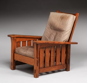 Charles Stickley Bentarm Slatted Morris Chair c1910