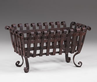 Arts & Crafts Spanish Revival Hand-Forged Iron Fireplace Grate c1920s