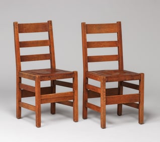 Pair L&JG Stickley Ladder Back Side Chairs c1905-1907