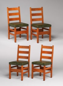 Gustav Stickley Set of 4 #306 1/2 Ladder Back Dining Chairs c1910