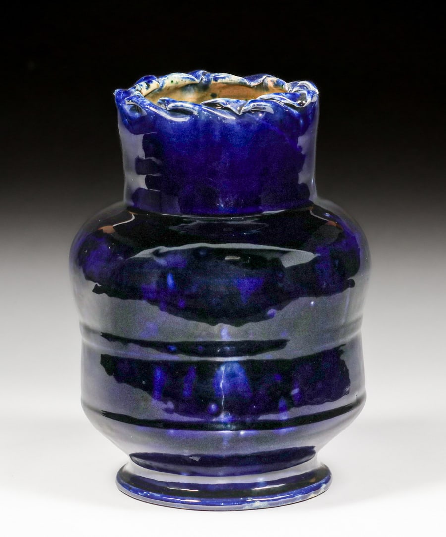 George Ohr Cobalt Blue Vase c1898-1910 (1 of 5)