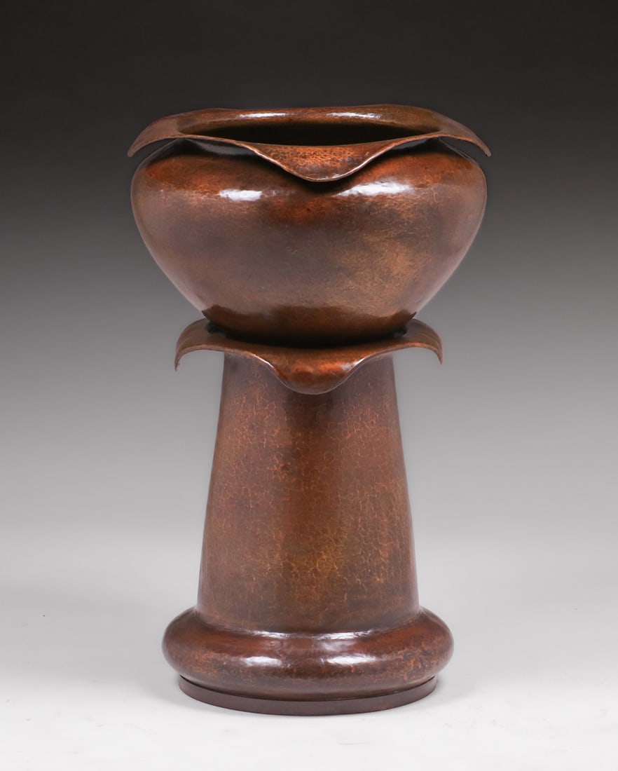 Limbert Hammered Brass Jardiniere and Pedestal c1910 (1 of 8)