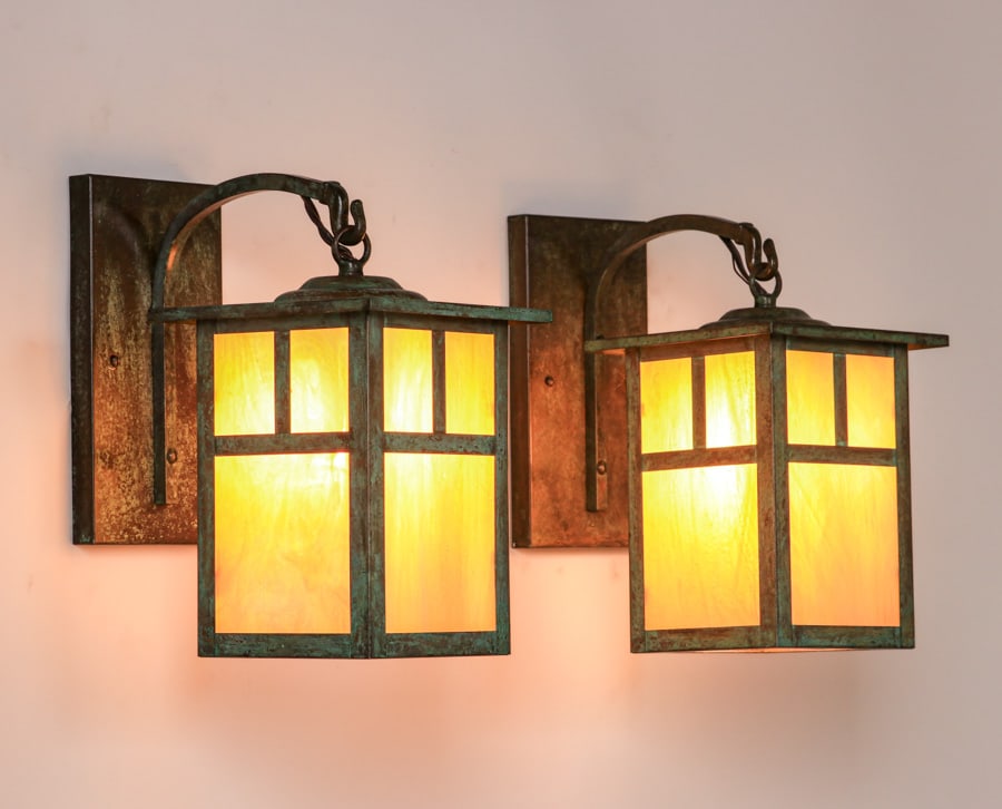 Contemporary Arroyo Craftsman Copper & Amber Glass Sconces c2000 (1 of 10)