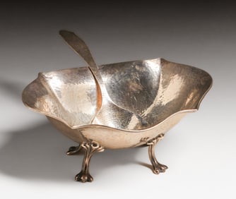 Lebkuecher & Co - Newark, NJ Hand Hammered Sterling Silver Bowl & Spoon c1900s