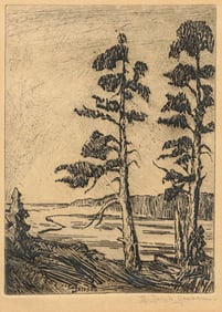 Dorothy Dolph Jensen (1895-1977) Engraving Oregon Coastal Trees c1920s