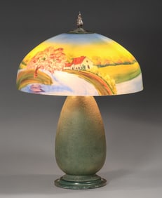 Arts & Crafts Period Reverse Painted Shade Jefferson Base c1915