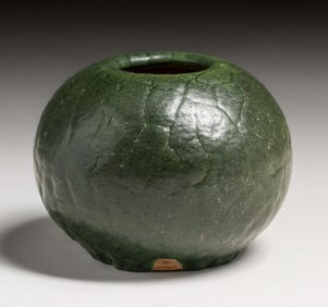 Grueby Pottery Matte Green Small Spherical Vase c1905