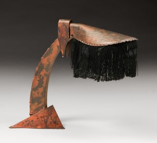 Conrad Fehn Amsterdam School Hammered Copper & Silk Table Lamp c1920s