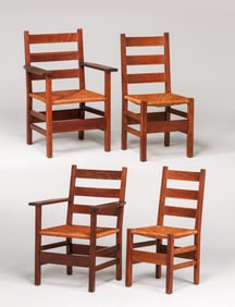 Gustav Stickley Set of 4 306 1/2 Ladder Back Chairs c1910